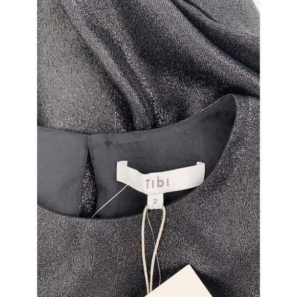 NWT Tibi Lame Flap Cuff Crewneck Top Blouse Black Sparkle 2 - Picture 11 of 16